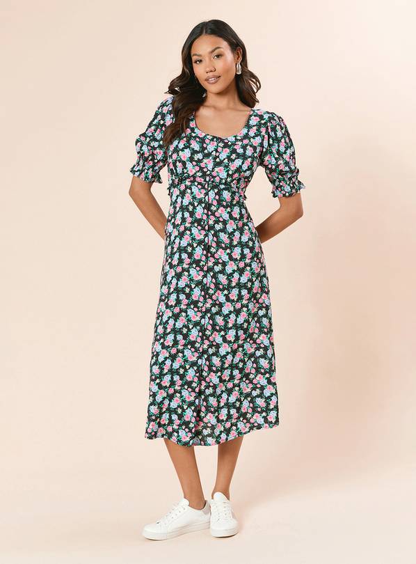 DOROTHY PERKINS Floral Button Front Puff Sleeve Midi Dress 18